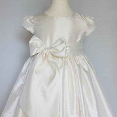 lovely White satin flower girl dress Sleeveless flower girl dress with pink sash bow,girl's birthday dress