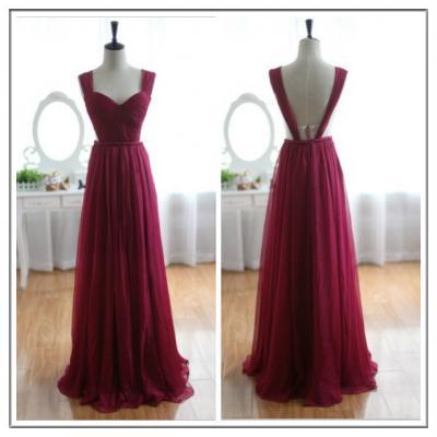 Backless sexy wine red Long Chiffon dress for prom 