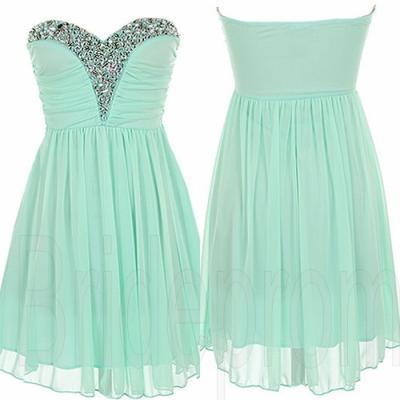 Mint Green Sweetheart Chiffon Sleeveless Short Prom Dress Beaded Evening Party Gown Cocktail Bridesmaid Dresses ,PPDS021