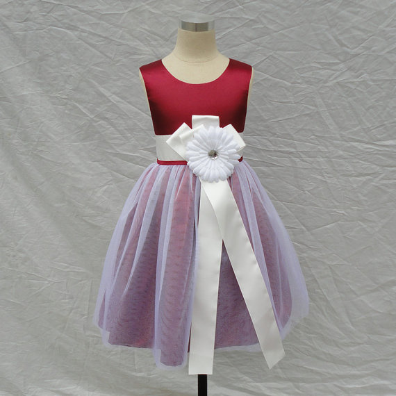 ivory and wine flower girl dress