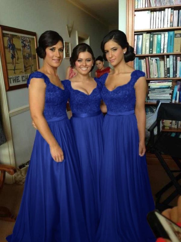 Royal Blue Chiffon Dress with Sleeves
