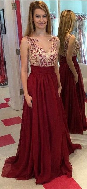 Burgundy Chiffon Long Evening Dress