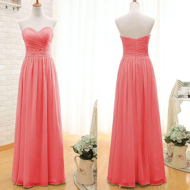 Simple Chiffon Bridesmaid Dress with Square Neck Watermelon Plus Size