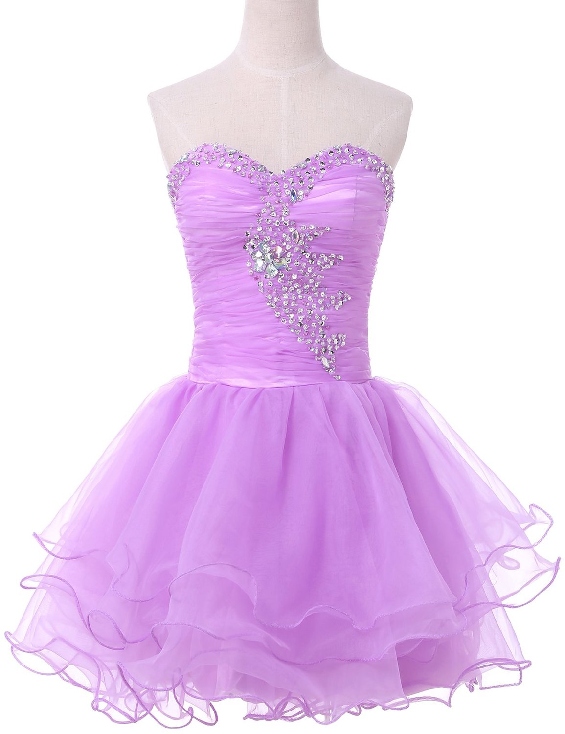 Lavender Strapless Organza Pleated Beaded Short Coctail Dress on Luulla