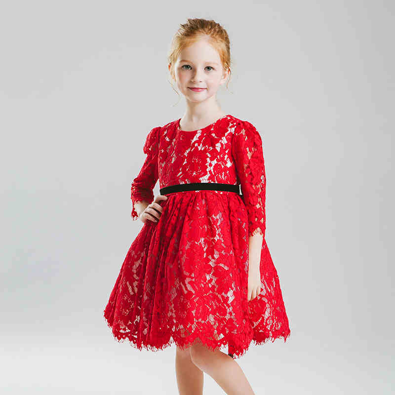 girls red lace dress