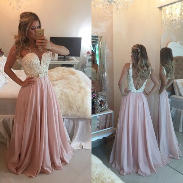Double Straps Chiffon Dress with Sweetheart Neck Ivory