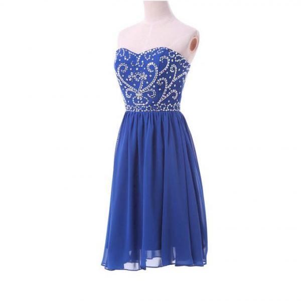 Fashional Elegat Royal Blue Sweetheart Embroidery And Beaded Short Prom ...