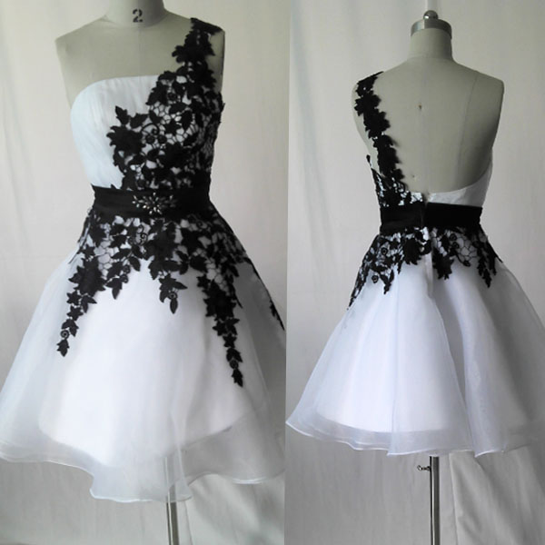 White Organza With Black Lace Lovely Short Prom Dress 2015, Shrort ...