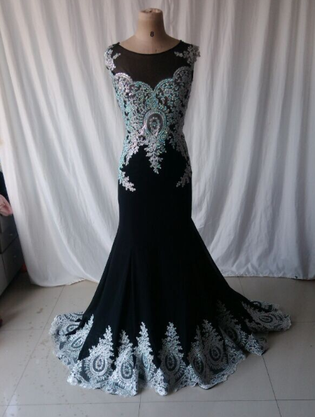 Elegant Sleeveless Chiffon Black Lace Prom Dress 2015, Party Dress ...