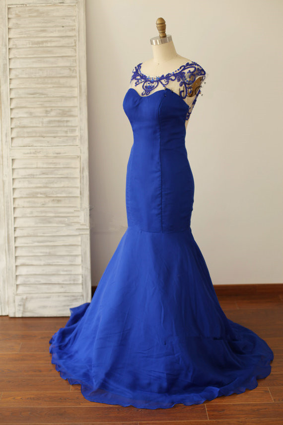 Royal Blue Scoop Mermaid Prom Dress With Beaded On Luulla 0531